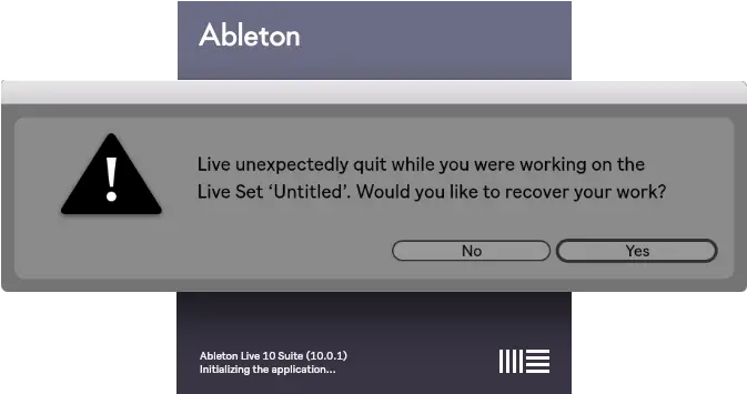 Ableton Live Restore Document Dialog Window Box