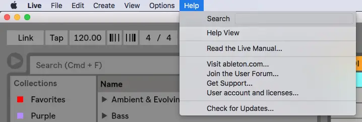Ableton Help Menu