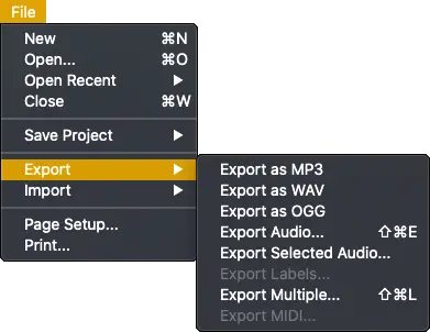 Audacity Export Audio
