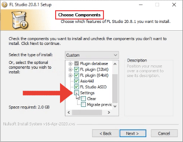 Uncheck "Settings" Under 'Choose Components'
