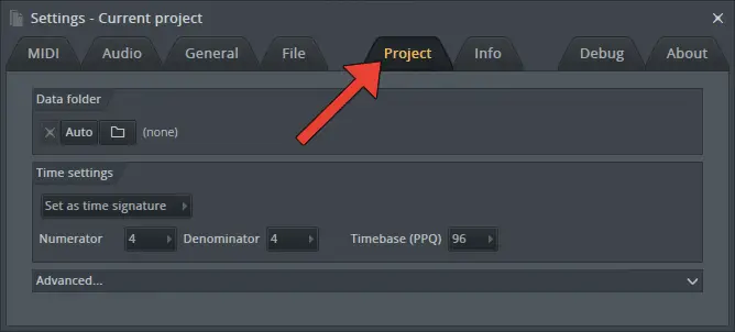 Select 'Project' Tab