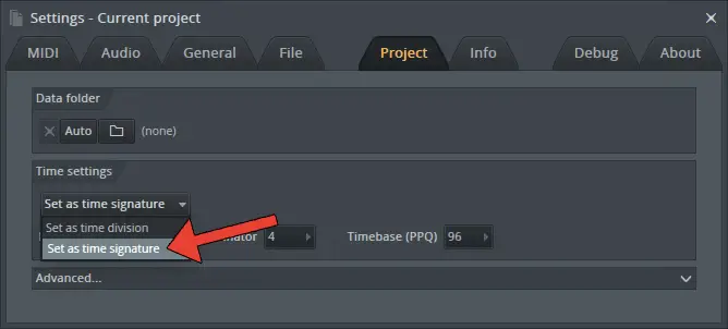 Select 'Set As Time Signature' Under Time Settings