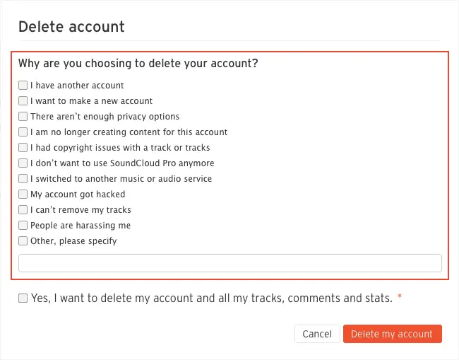 Choose Why You Are Deleting Your Account
