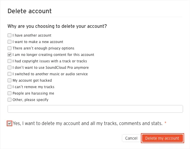 Press 'Delete My Account'