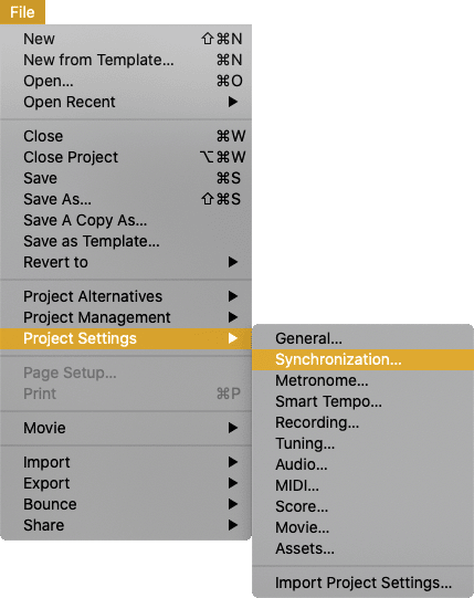 Project Settings > Synchronization...